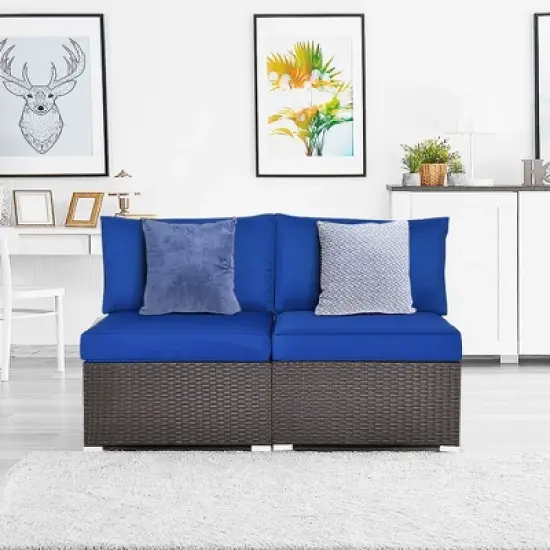 Tangkula 2PCS Patio Sectional Armless Sofas Rattan Furniture Set Outdoor w/ Cushions image {2}