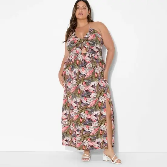 Women's Ruched Maxi Halter A-Line Dress - Wild Fable&trade; Assorted Pinks Floral image {4}