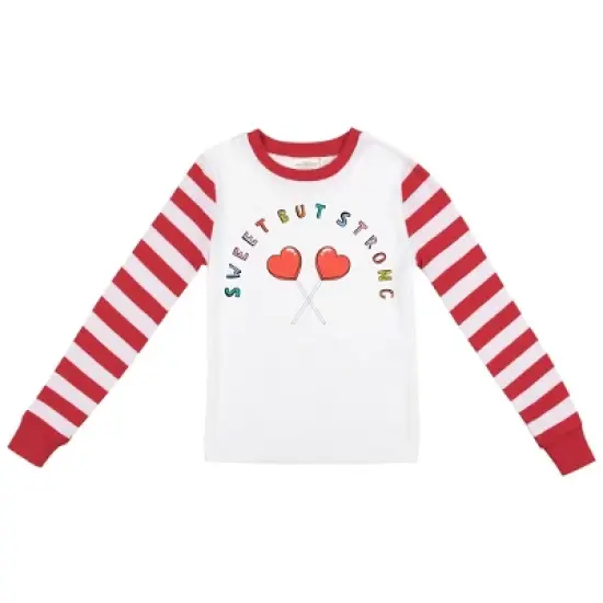 Sweet But Strong Youth Girls Red & White Striped Long Sleeve Shirt & Sleep Pants Set image {1}