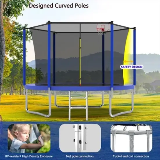 BestParts 8FT Trampoline with Safety Enclosure, Basketball Hoop & Ladder - Blue image {3}