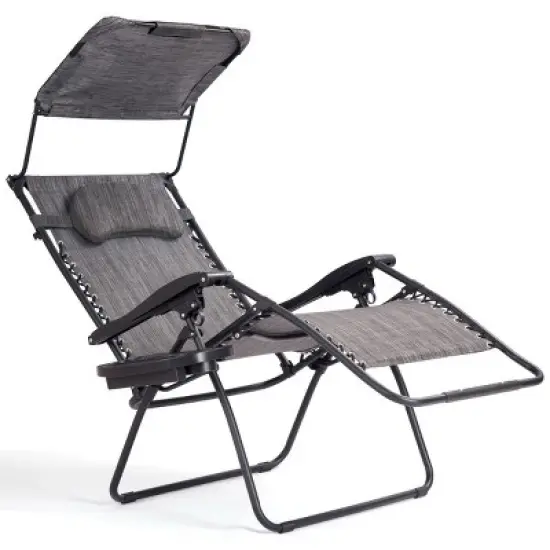 Costway Folding Recliner Zero Gravity Lounge Chair W/ Shade Canopy Cup Holder Gray image {8}