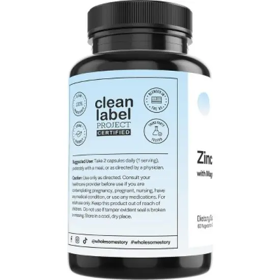 Wholesome Story Magnesium Glycinate + Vitamin B6 + Zinc Picolinate Capsules, Supports Reproductive Health and Hormonal Balance, 60ct image {2}