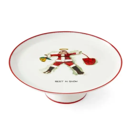 Spode Kit Kemp Doodle 10.7" Cake Stand - Best in Snow Doodle - Whimsical Santa Illustration, Fine China Cake Display for Elegant Dessert Presentation image {7}