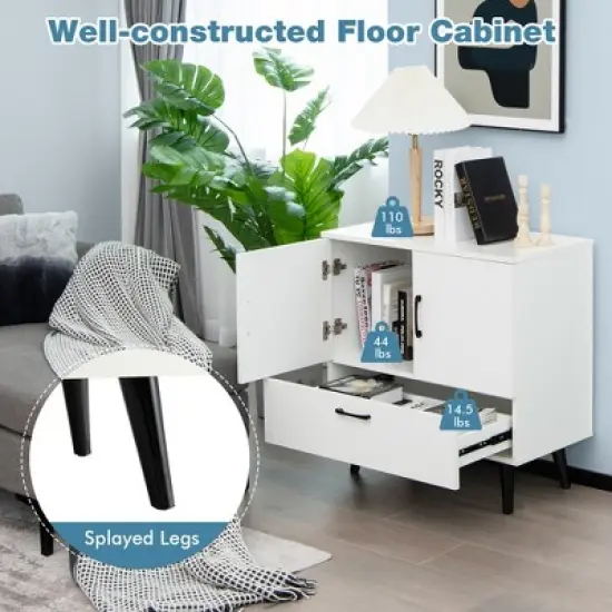 Costway Mid Century Storage Cabinet Accent Buffet Sideboard Entryway Kitchen White\ Brown image {7}