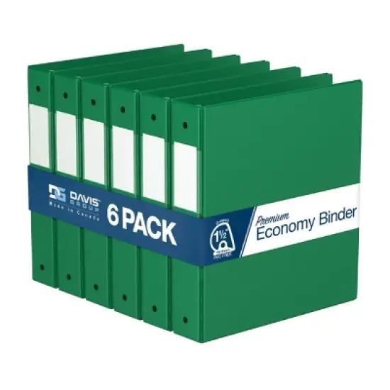 Davis Group 6pk 1.5" Premium Economy Angled D-Ring Binder Green: Hard Cover, 350 Sheet Capacity, 2 Pockets, Polypropylene image {8}
