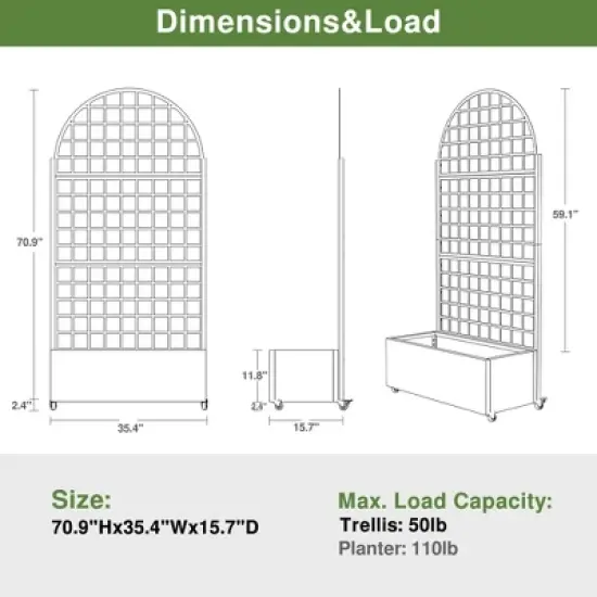 PexFix 71" x 35.4" Tall Wrought Iron Garden Arched Trellis with Planter Box Black Outdoor Plant Support for Climbing Flowers Vines Patio Yard Decor image {7}
