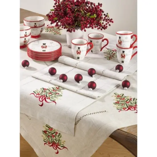 Saro Lifestyle Holiday Table Runner With Christmas Tree Embroidery image {1}