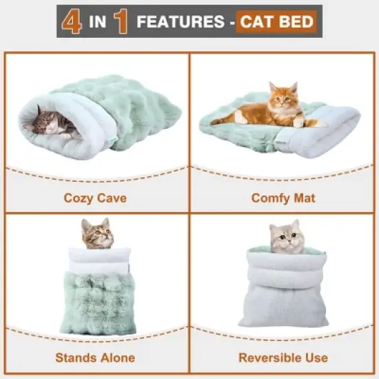 GOOPAWS 4-in-1 Cat Sack Bed Cave - Self Warming Pet Sleeping Bag for Cats & Small Dogs image {2}