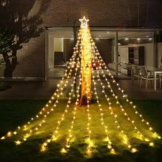 MOVSSOU Christmas Lights Outdoor Star Waterfall Tree Lights 10ft 344ct image {2}