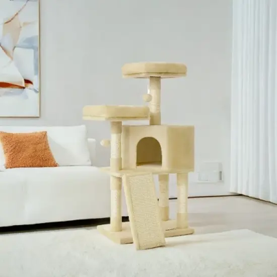 45.3-Inch Cat Tree Cat Tower for Indoor Cats with Scratching Post, Ramp, Perch, Spacious Cat Cave image {3}