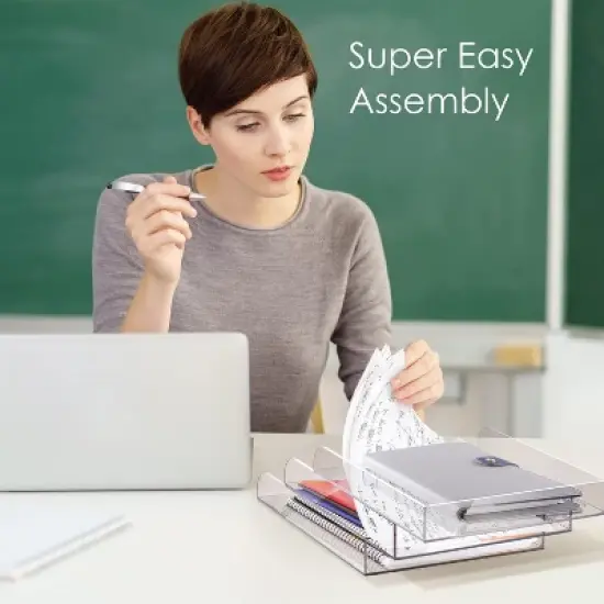 Acrylic Stackable Paper Tray Organizer for Desk, Elegant Paper Organizer Tray, Clear Desk Organizer with White Edges for Office Storage image {4}