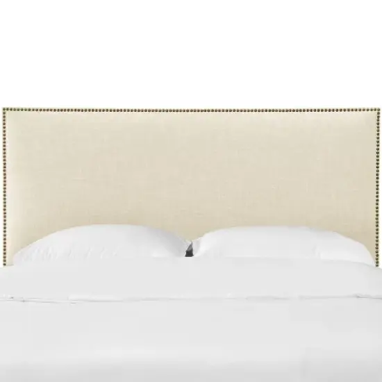 Queen Bella Nail Button Border Headboard Cream Linen/Brass - Skyline Furniture image {1}