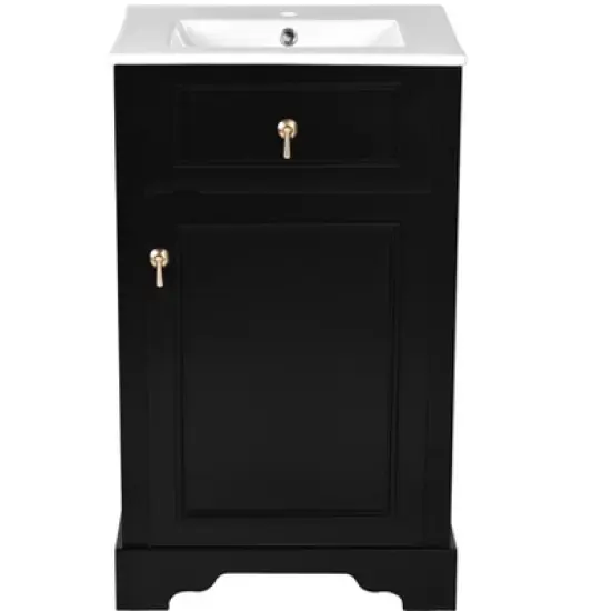 20" Bathroom Vanity with Ceramic Sink, Bathroom Cabinet with Door-Mounted Storage Rack, Adjustable Shelf and Soft Closing Door, White/Black-ModernLuxe image {9}