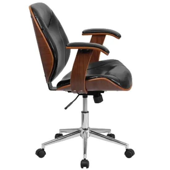 Merrick Lane Mid-Back Ergonomic Office Chair Executive Swivel Bentwood Frame Desk Chair in Black Faux Leather image {2}
