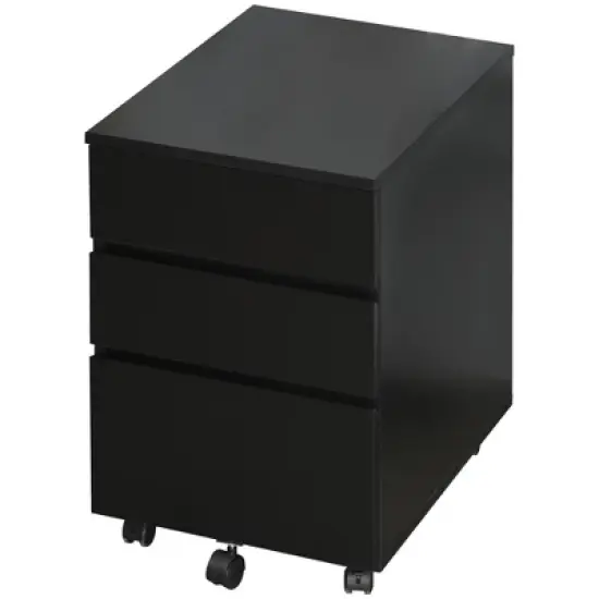 HOMCOM 3 Drawer Storage Cabinet, Mobile Desk Cabinet Under Desk with Wheels, Printer Stand for Home Office, Black image {3}