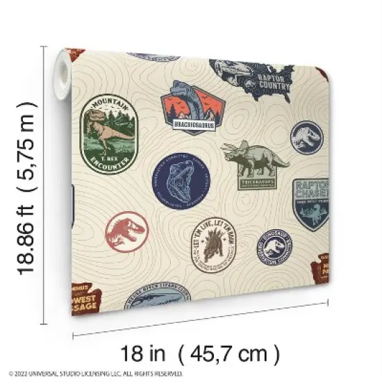Jurassic World Badges Peel & Stick Wallpaper Beige - RoomMates image {1}