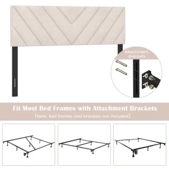 Tangkula Linen Fabric Upholstered Headboard Rectangular Headboard w/ Solid Wood Legs image {7}