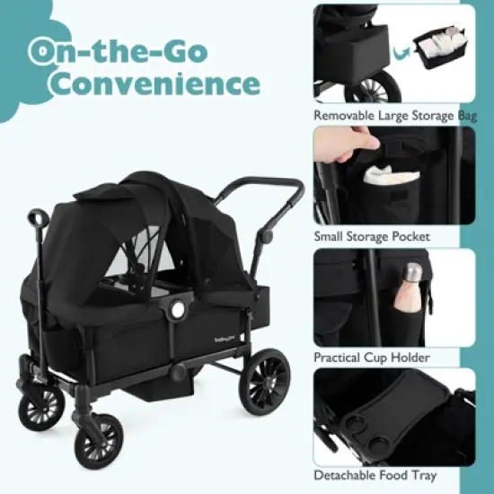 Infans Wagon Stroller for 2 Kids Push Pull Double Stroller with Adjustable Handle image {8}