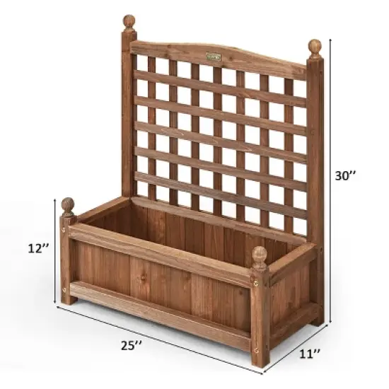 Costway Solid Wood Planter Box with Trellis Weather-Resistant Outdoor 25''x11''x30'' image {1}