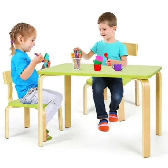 Costway 3 Piece Kids Wooden Table and 2 Chairs Set Children Activity Art Desk Furniture/Activity Art Desk Furniture image {5}
