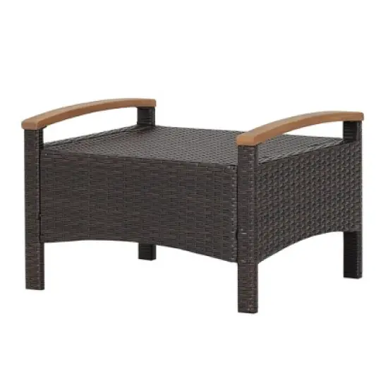 Costway Set of 2 Patio Rattan Ottoman Footrest Cushions Wooden Handle Off White\Brown\Red\Navy image {6}