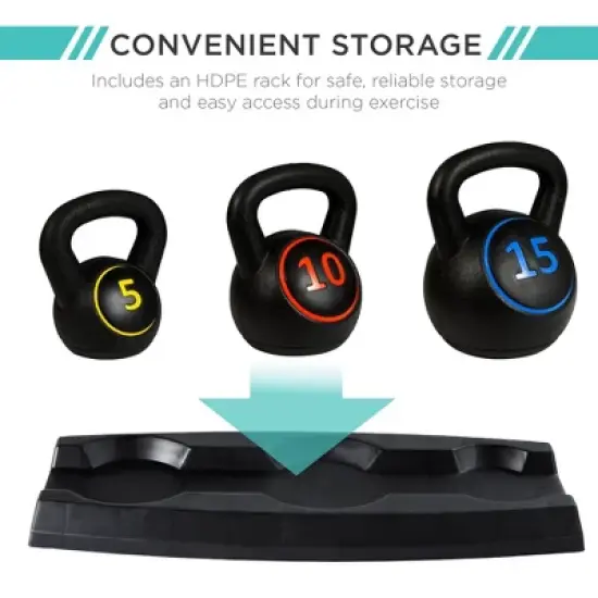Best Choice Products 3-Piece Kettlebell Set with Storage Rack, Exercise Fitness  Concrete Weights 5lb, 10lb, 15lb image {2}