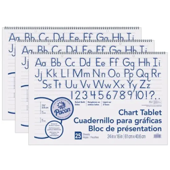 Pacon Chart Tablet, Manuscript Cover, 1-1/2" Ruled, 24" x 16", 25 Sheets, Pack of 3 image {3}