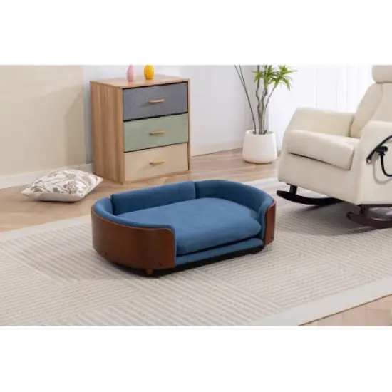 Scandinavian style Elevated Dog Bed Pet Sofa With Solid Wood legs and Walnut Bent Wood Back, Velvet Cushion,Large Size image {16}