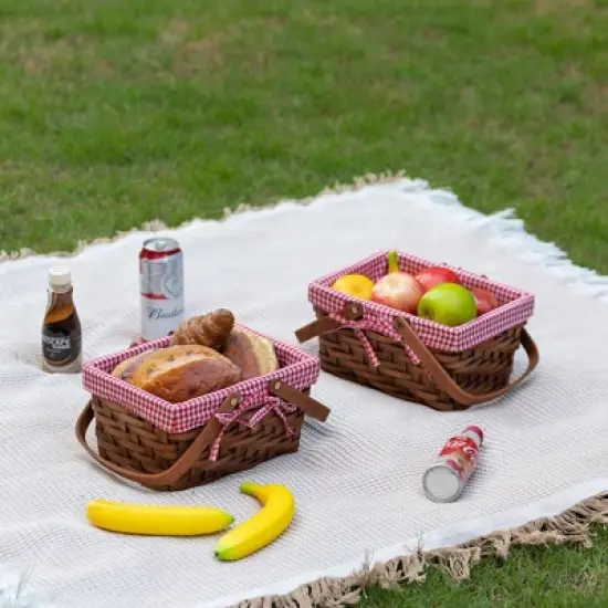Vintiquewise Small Rectangular Basket Lined with Gingham Lining image {5}