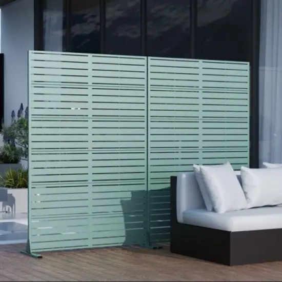 PexFix 72 in. x 47 in. Green Metal Freestanding Privacy Screen Garden Fence For Deck Patio Balcony Outdoor Privacy Panel Louvered Design image {3}