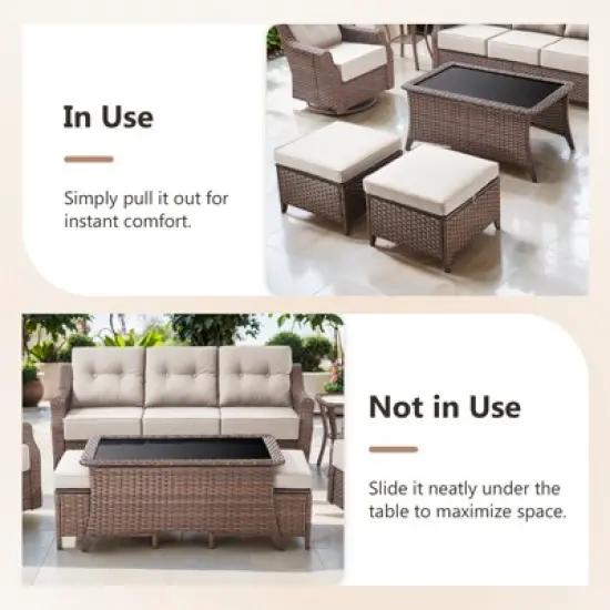 POCASSY 6 Inch Thick Cushion Patio Furniture Set with Swivel Glider Chairs, 8 Piece Patio Set with Brown Wicker Round Rattan and Olefin Cushion Cover image {11}