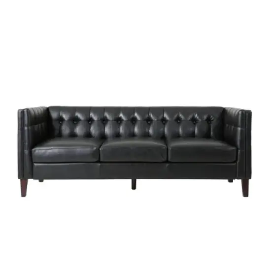 Pondway Contemporary Faux Leather Tufted 3 Seater Sofa - Christopher Knight Home image {12}