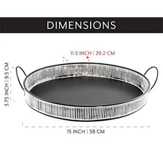 AuldHome Design Decorative Boho Serving Tray; Distressed White Over Black Metal Tray image {2}