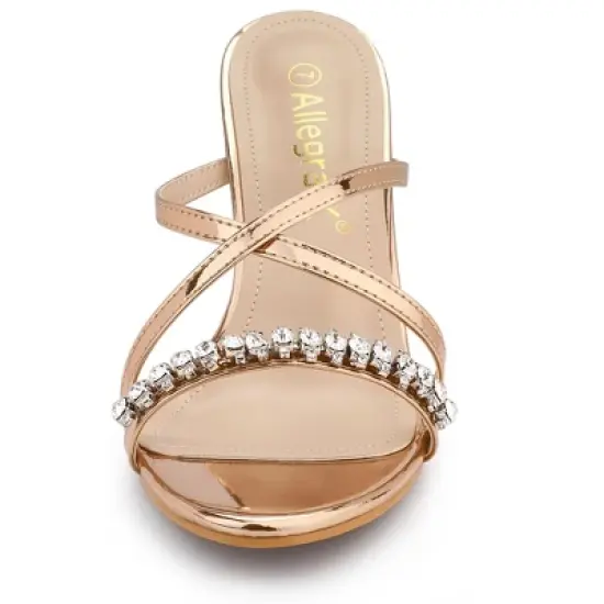 Allegra K Women's Crisscross Strap Rhinestone Block Heel Slide Sandals image {2}