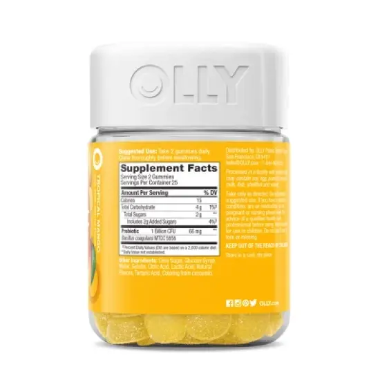OLLY Probiotic Chewable Gummies for Immune and Digestive Support - Tropical Mango - 50ct image {6}