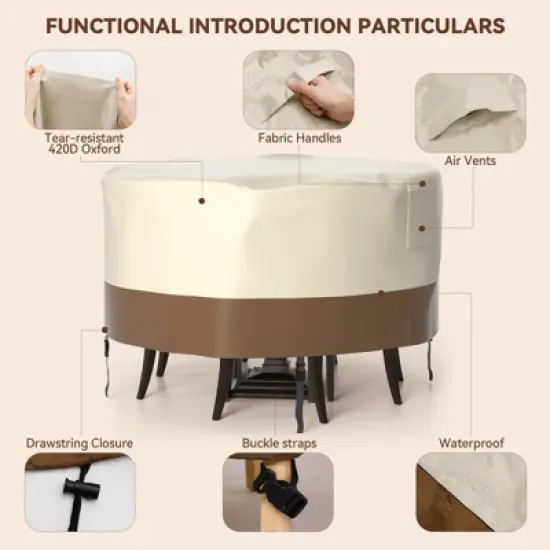 Topteng Waterproof Outdoor Patio Round Table Cover - Beige image {4}