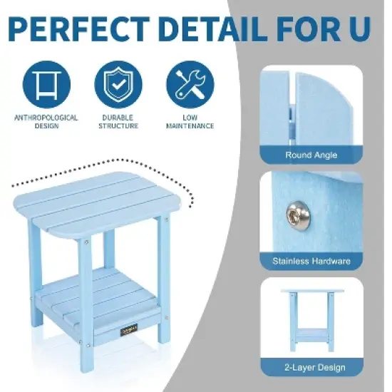 VINGLI HDPE Outdoor Side Table, Waterproof 2-Tier Patio Side Table End Tables for Patio Deck Porch Backyard Pool image {7}