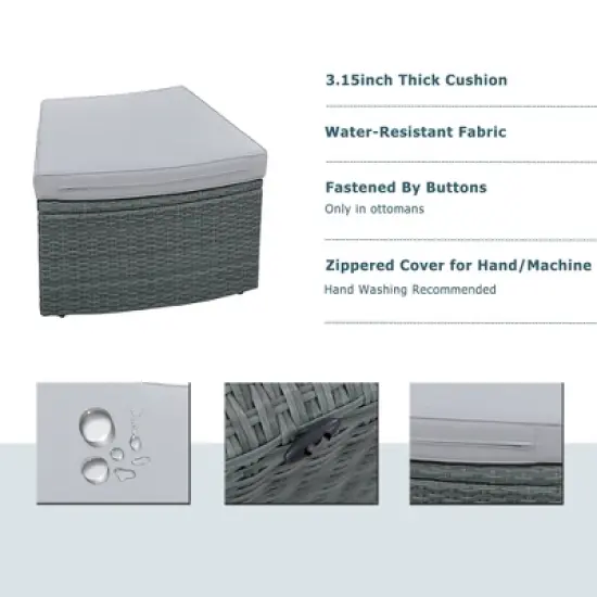 10-Piece Outdoor Patio Rattan Sofa Set with Cushions, Side Tables, Ottomans & Round Table &acirc;&acirc;&sbquo;?Light Gray PE Wicker Sectional Set image {13}