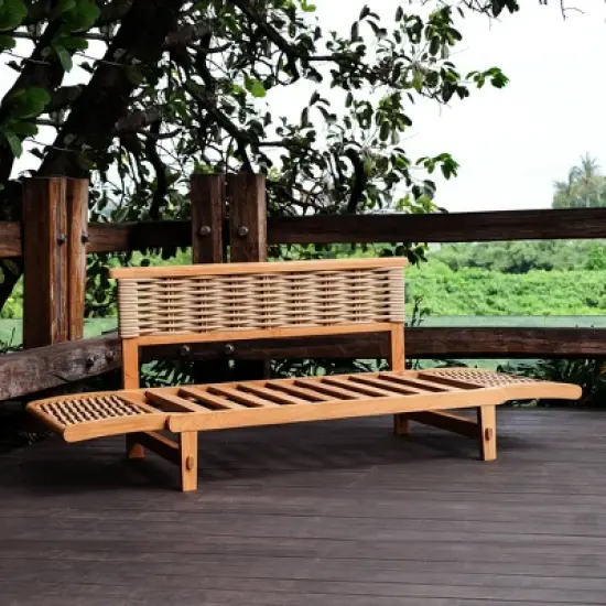 Cambridge Casual Auburn Teak & Wicker Outdoor Patio Daybed with Cushion Brown/Blue image {10}