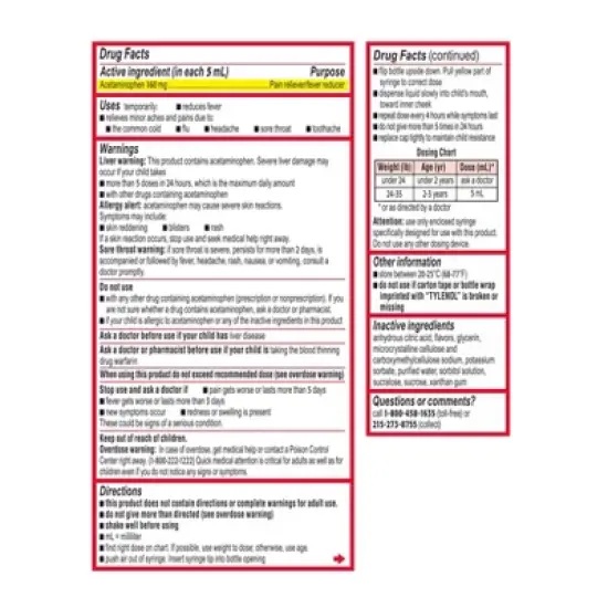 Tylenol Infant Dye-Free General Pain Reliever - Cherry - 1 fl oz image {10}