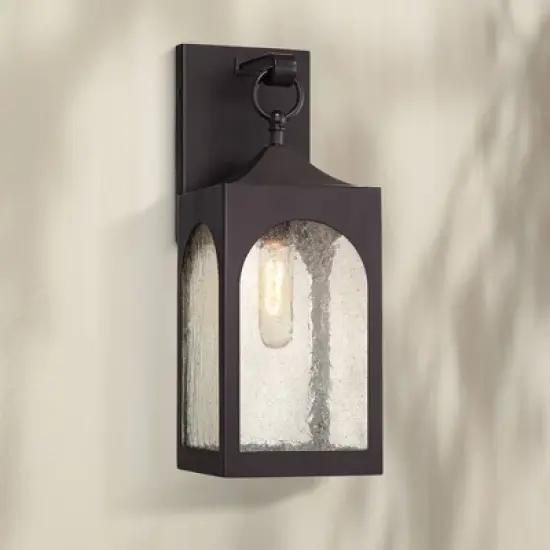 Possini Euro Design Tyne Modern Outdoor Wall Light Fixture Bronze 16 1/2" Seedy Glass for Post Exterior Barn Deck House Porch Yard Posts Patio Home image {1}