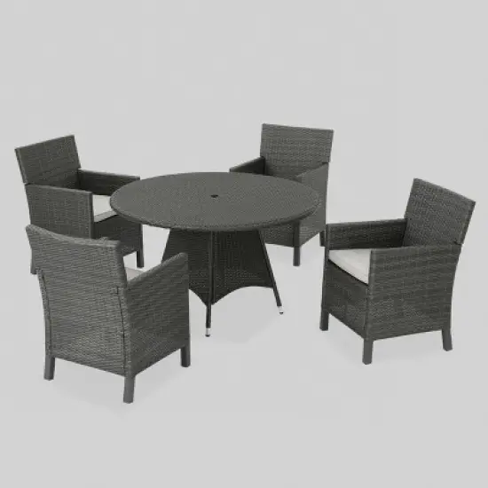 Cypress 5pc Round Wicker Patio Dining Set - Gray - Christopher Knight Home image {1}