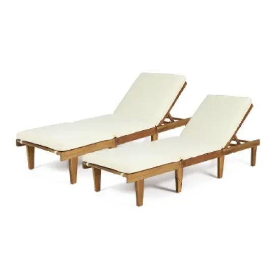 GDFStudio Alisa Outdoor Acacia Wood Armless Adjustable Chaise Lounges with Cushion (Set of 2) image {10}