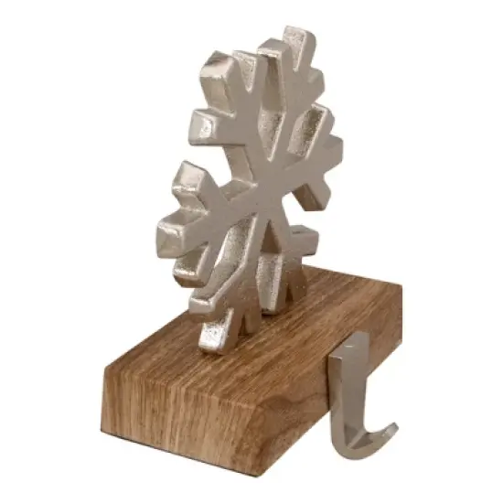 Northlight 6" Silver Snowflake on Wood Look Base Christmas Stocking Holder image {2}