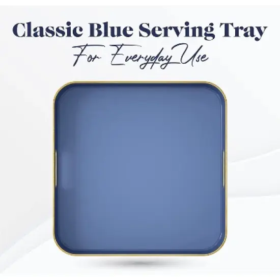 American Atelier Blue Square Large Tray with Gold Trimming & Handles image {2}