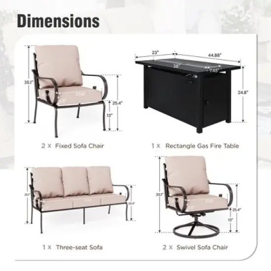 Captiva Designs 6pc Extra Large Metal Outdoor Patio Fire Pit Set with Swivel Pattern-back Chairs image {1}