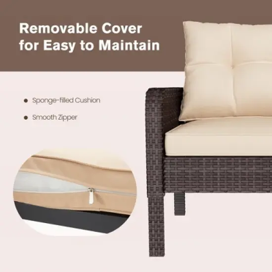 COWLOWN Beige Accented Outdoor Furniture Set, High Back Swivel Chairs, Brown Wicker Sofa for Porch, Backyard image {5}