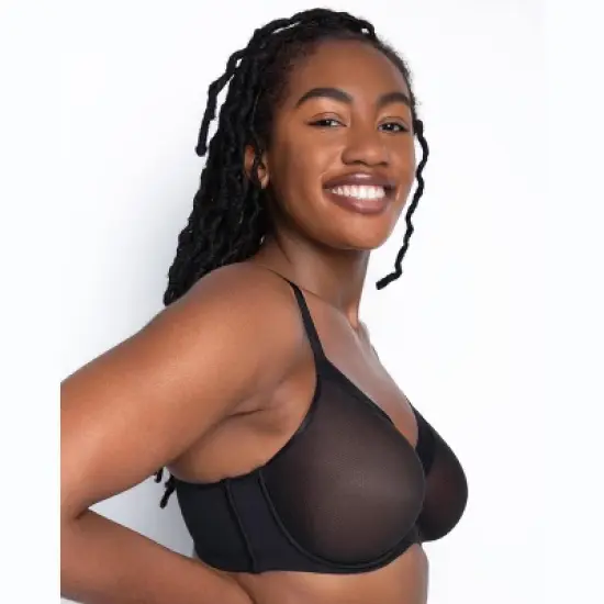 Curvy Couture Womens Sheer Mesh Full Coverage Unlined Underwire Bra image {5}