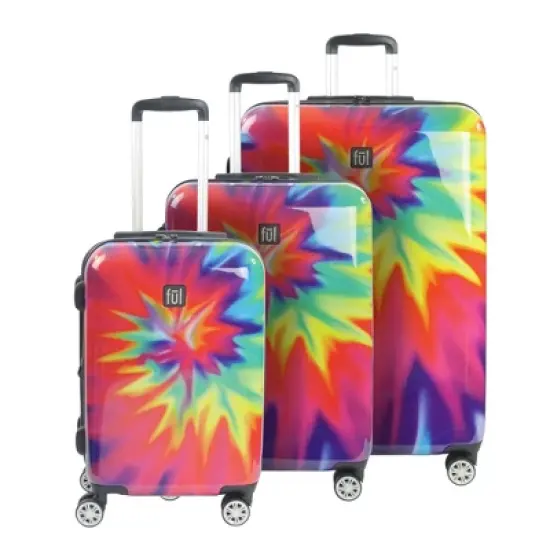 FUL Tie Dye Nested 3 Piece Luggage Set, Spinner Rolling Luggage Suitcases, 28in, 24in, and 20in Sizes, ABS Hard Cases, Pink image {1}