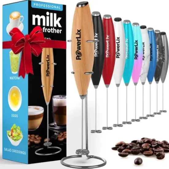 PowerLix Milk Frother Handheld Battery Operated Electric Whisk Foam Maker For Coffee With Stainless Steel Stand Included image {23}